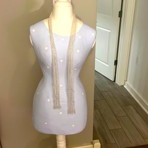 Elegant vintage long white beaded necklace